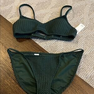 Aerie Dark Green Textured Bikini Set size small NWT